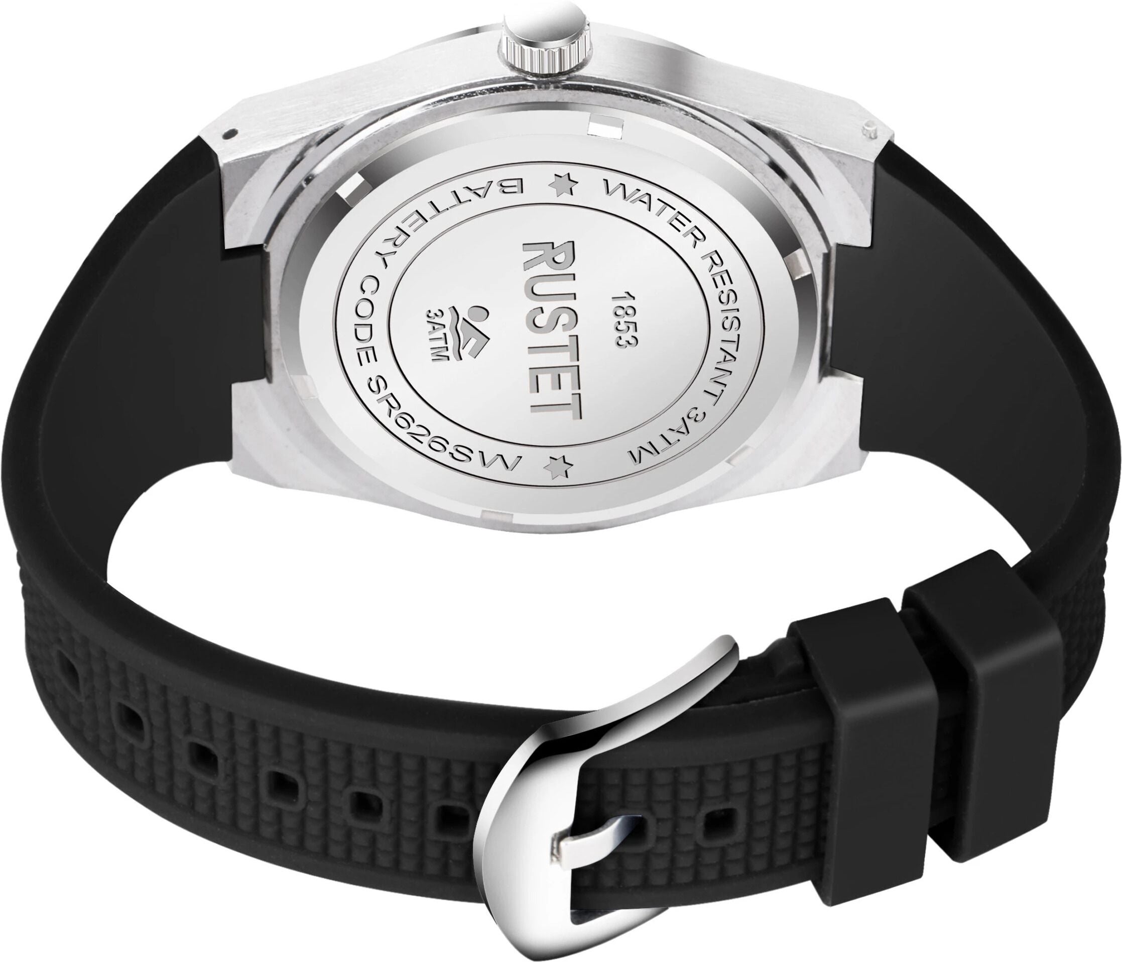 RUSTET 1853 Chronograph Quartz Dial Black With Silver Details 3ATM Water Resistant Analog Watch - For Men