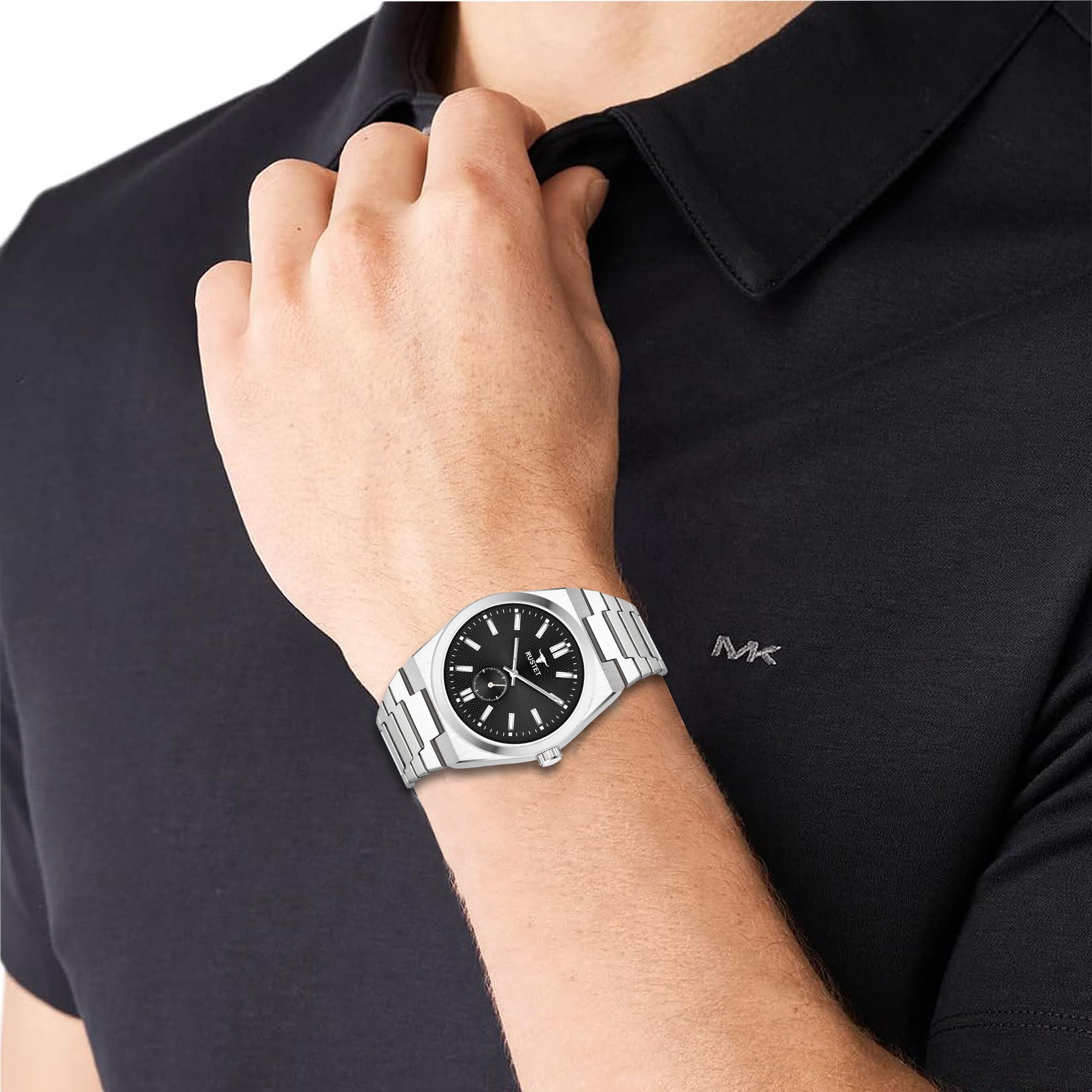 RUSTET 1853 Chronograph Quartz Dial Black With Silver Details 3ATM Water Resistant Analog Watch - For Men