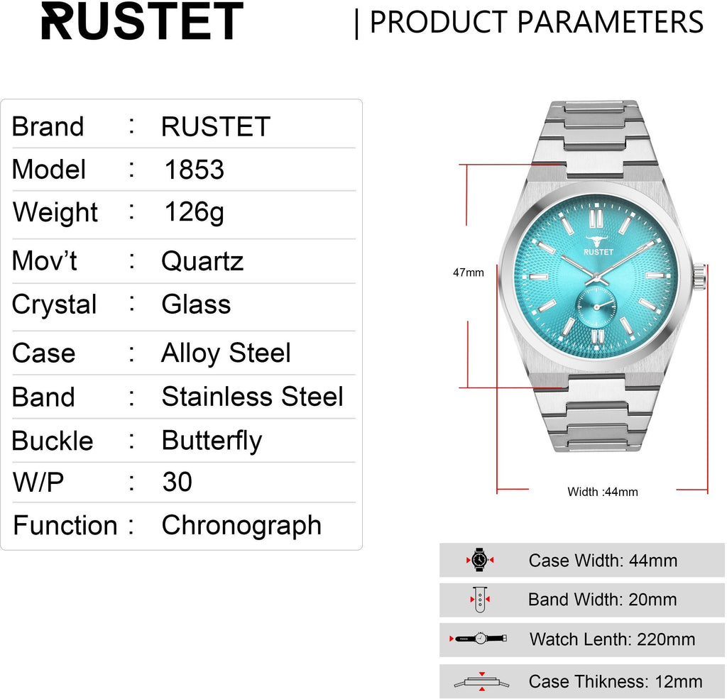 RUSTET 1853 Chronograph Quartz Dial Black With Silver Details 3ATM Water Resistant Analog Watch - For Men