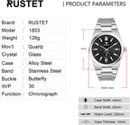 RUSTET 1853 Chronograph Quartz Dial Black With Silver Details 3ATM Water Resistant Analog Watch - For Men
