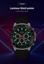 YHMEI Quartz Chronograph Date 3ATM Waterproof Business Sport Silicone Strap Analog Watch - For Men