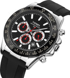 YHMEI Quartz Chronograph Date 3ATM Waterproof Business Sport Silicone Strap Analog Watch - For Men