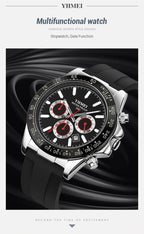 YHMEI Quartz Chronograph Date 3ATM Waterproof Business Sport Silicone Strap Analog Watch - For Men