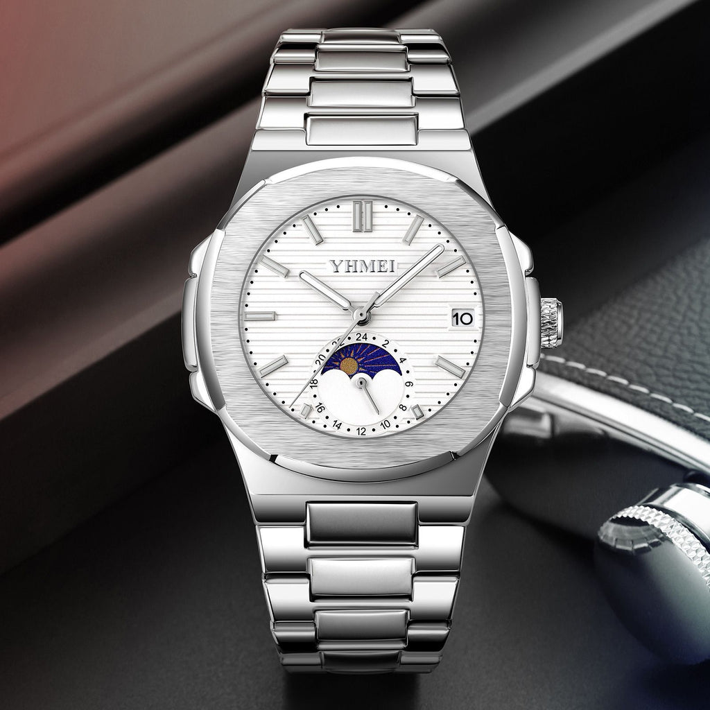 YHMEI Quartz Chronograph Date 3ATM Waterproof Sport Stainless Steel Strap Analog Watch - For Men