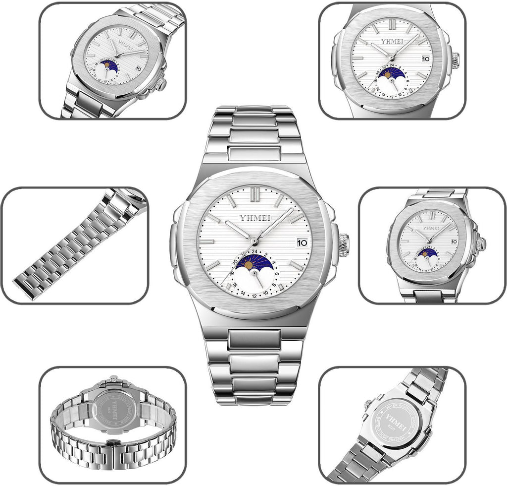 YHMEI Quartz Chronograph Date 3ATM Waterproof Sport Stainless Steel Strap Analog Watch - For Men