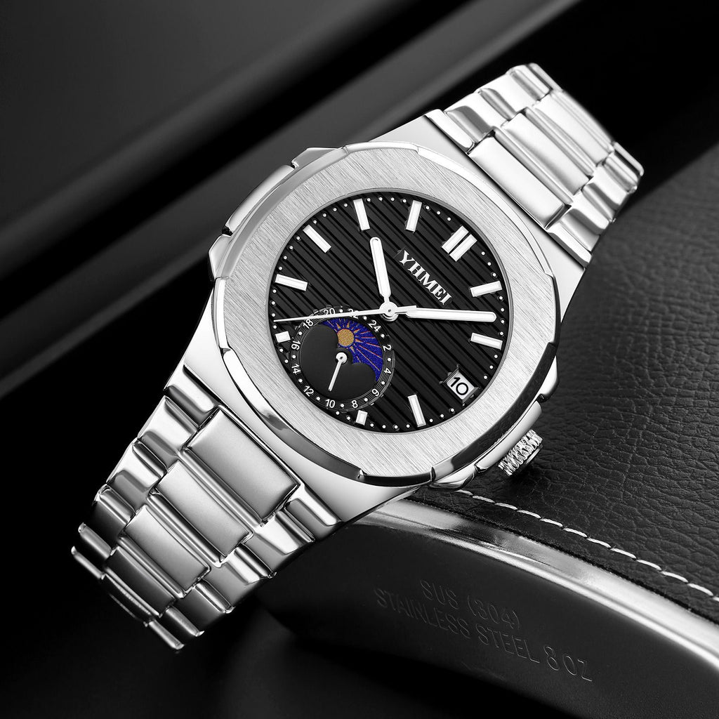 YHMEI Quartz Chronograph Date 3ATM Waterproof Sport Stainless Steel Strap Analog Watch - For Men