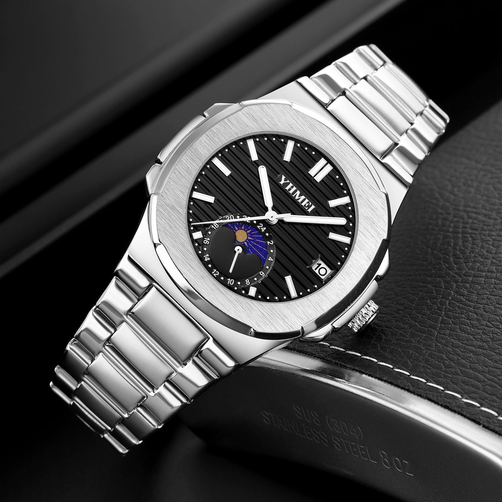 YHMEI Quartz Chronograph Date 3ATM Waterproof Sport Stainless Steel Strap Analog Watch - For Men