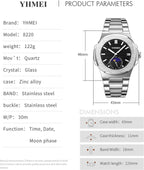 YHMEI Quartz Chronograph Date 3ATM Waterproof Sport Stainless Steel Strap Analog Watch - For Men