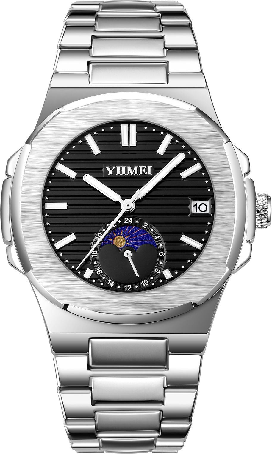 YHMEI Quartz Chronograph Date 3ATM Waterproof Sport Stainless Steel Strap Analog Watch - For Men