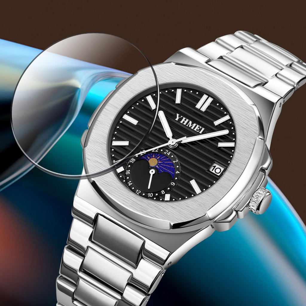 YHMEI Quartz Chronograph Date 3ATM Waterproof Sport Stainless Steel Strap Analog Watch - For Men