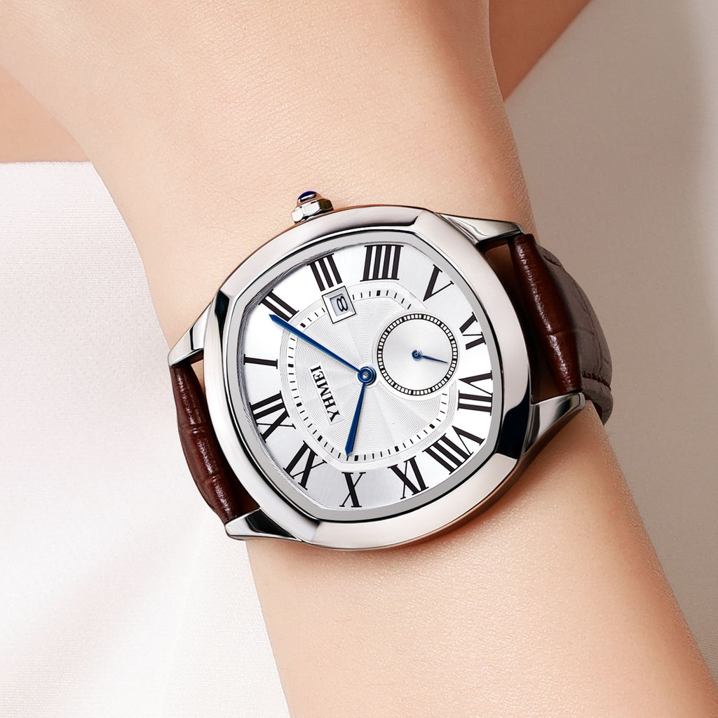 YHMEI Round Chronograph Date 3ATM Waterproof Business Sports Leather Strap Analog Watch - For Women