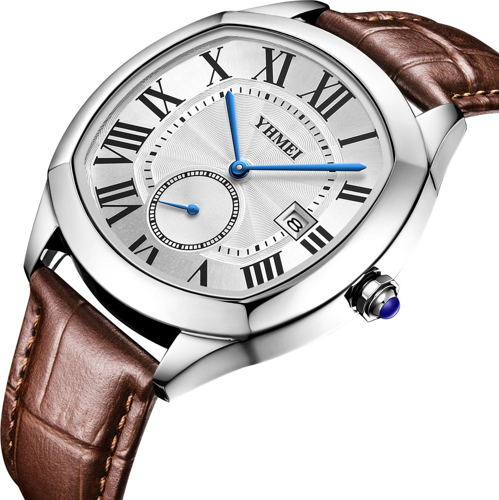 YHMEI Round Chronograph Date 3ATM Waterproof Business Sports Leather Strap Analog Watch - For Women