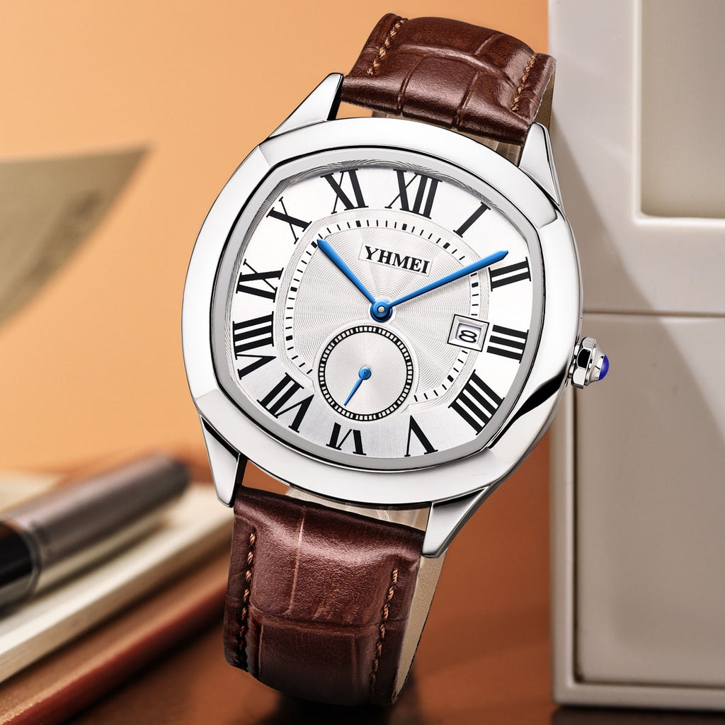 YHMEI Round Chronograph Date 3ATM Waterproof Business Sports Leather Strap Analog Watch - For Women