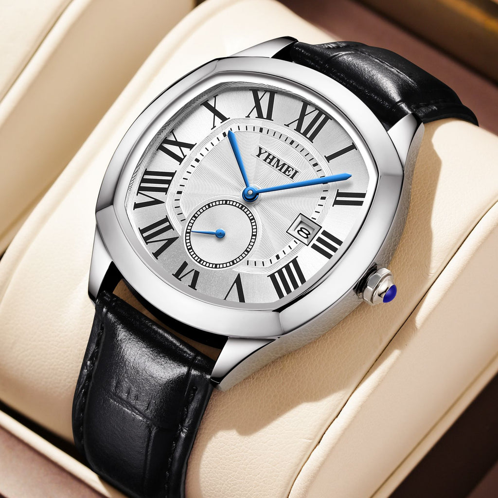 YHMEI Round Chronograph Date 3ATM Waterproof Business Sports Leather Strap Analog Watch - For Women