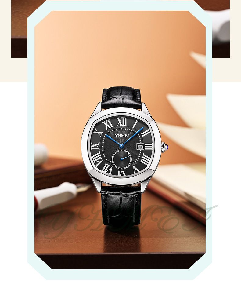 YHMEI Round Chronograph Date 3ATM Waterproof Business Sports Leather Strap Analog Watch - For Women