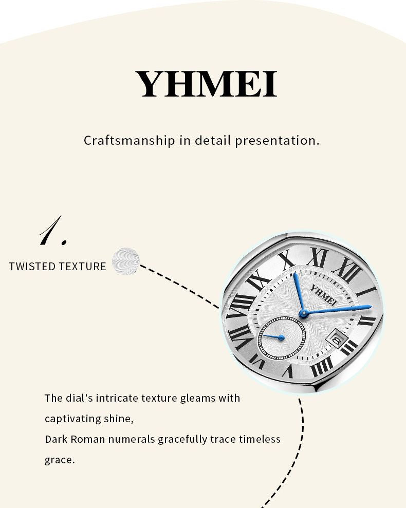 YHMEI Round Chronograph Date 3ATM Waterproof Business Sports Leather Strap Analog Watch - For Women