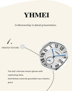 YHMEI Round Chronograph Date 3ATM Waterproof Business Sports Leather Strap Analog Watch - For Women