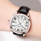 YHMEI Round Chronograph Date 3ATM Waterproof Business Sports Leather Strap Analog Watch - For Women