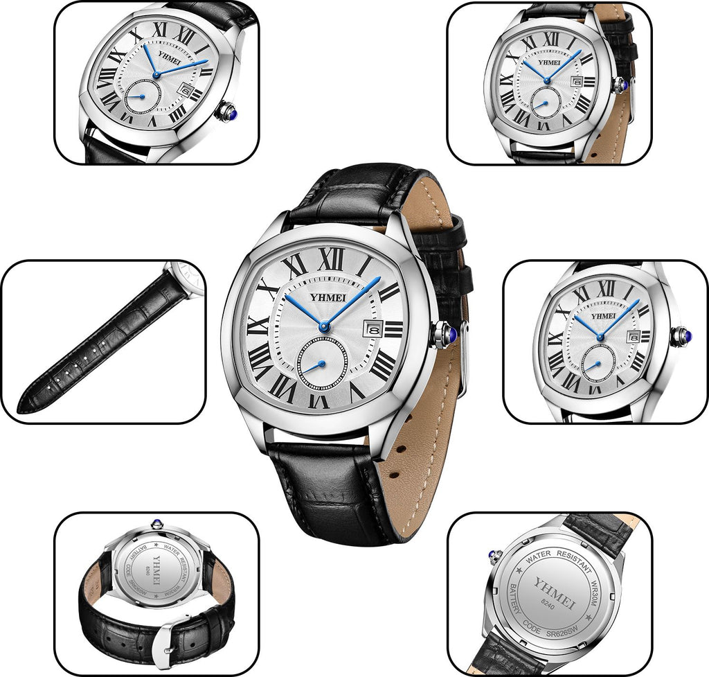 YHMEI Round Chronograph Date 3ATM Waterproof Business Sports Leather Strap Analog Watch - For Women