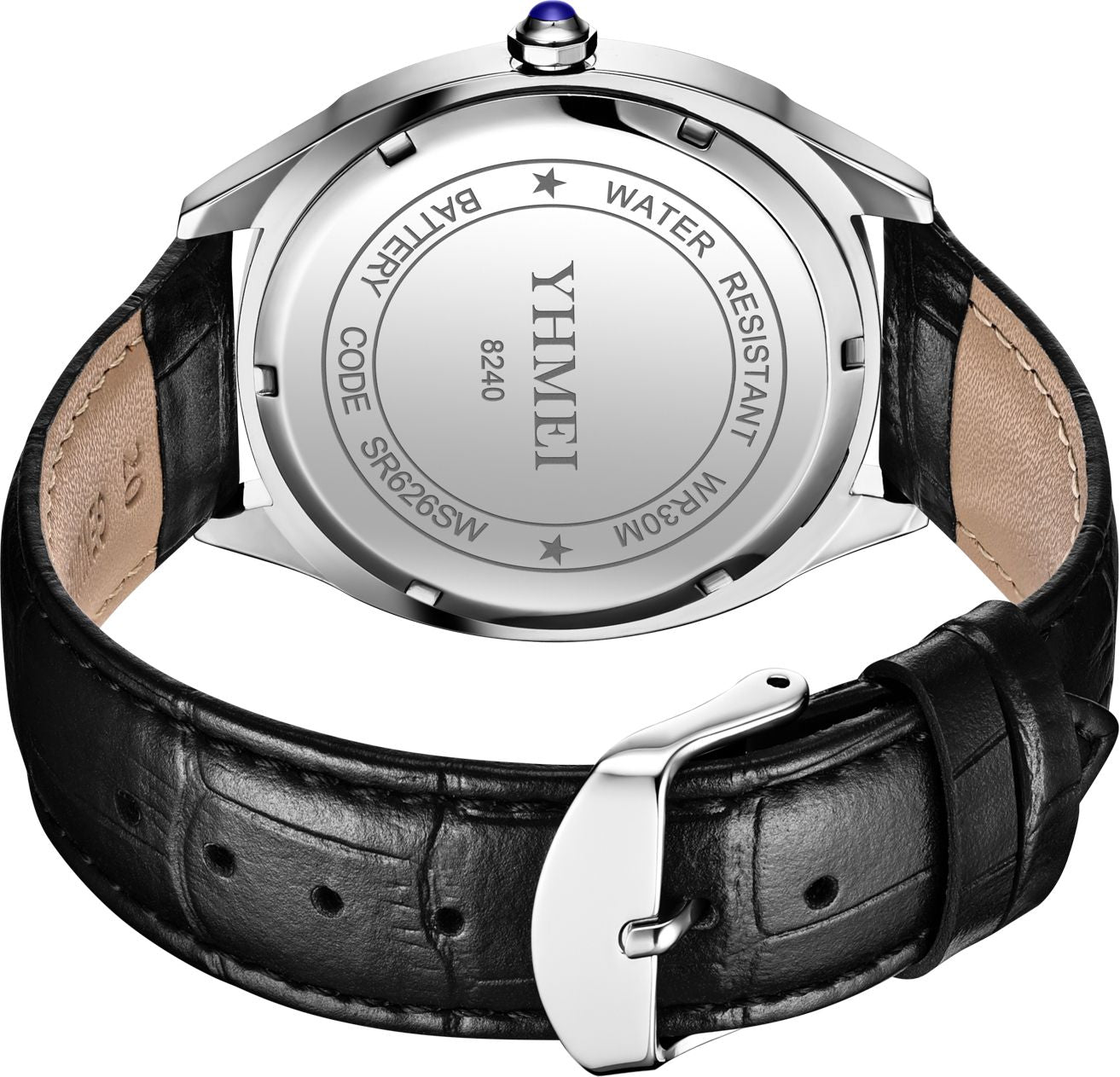 YHMEI Round Chronograph Date 3ATM Waterproof Business Sports Leather Strap Analog Watch - For Women