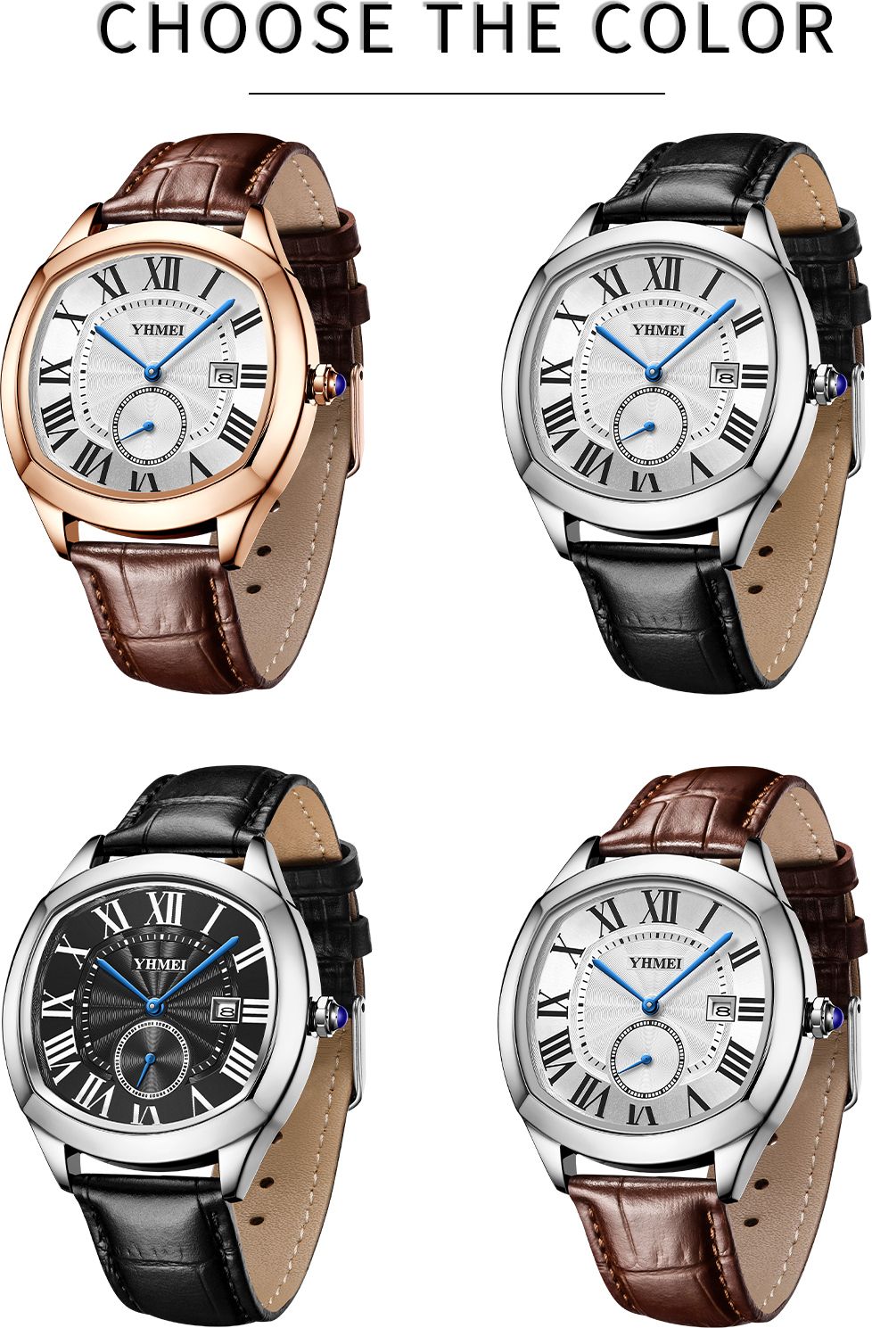 YHMEI Round Chronograph Date 3ATM Waterproof Business Sports Leather Strap Analog Watch - For Women