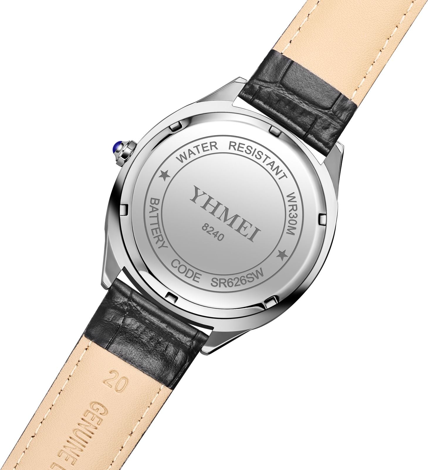 YHMEI Round Chronograph Date 3ATM Waterproof Business Sports Leather Strap Analog Watch - For Women