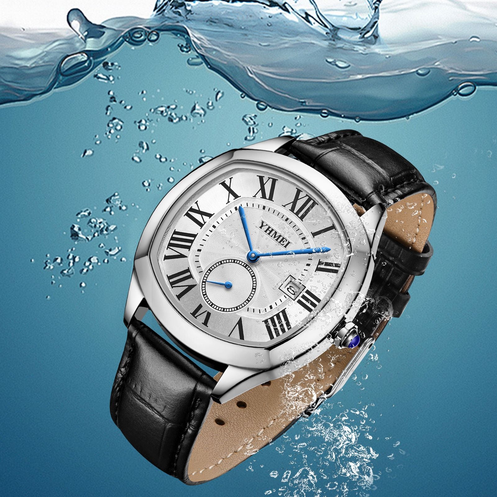 YHMEI Round Chronograph Date 3ATM Waterproof Business Sports Leather Strap Analog Watch - For Women