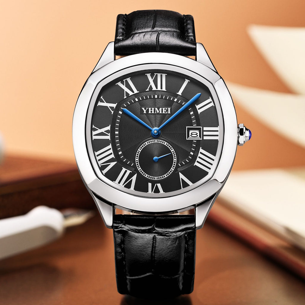 YHMEI Round Chronograph Date 3ATM Waterproof Business Sports Leather Strap Analog Watch - For Women