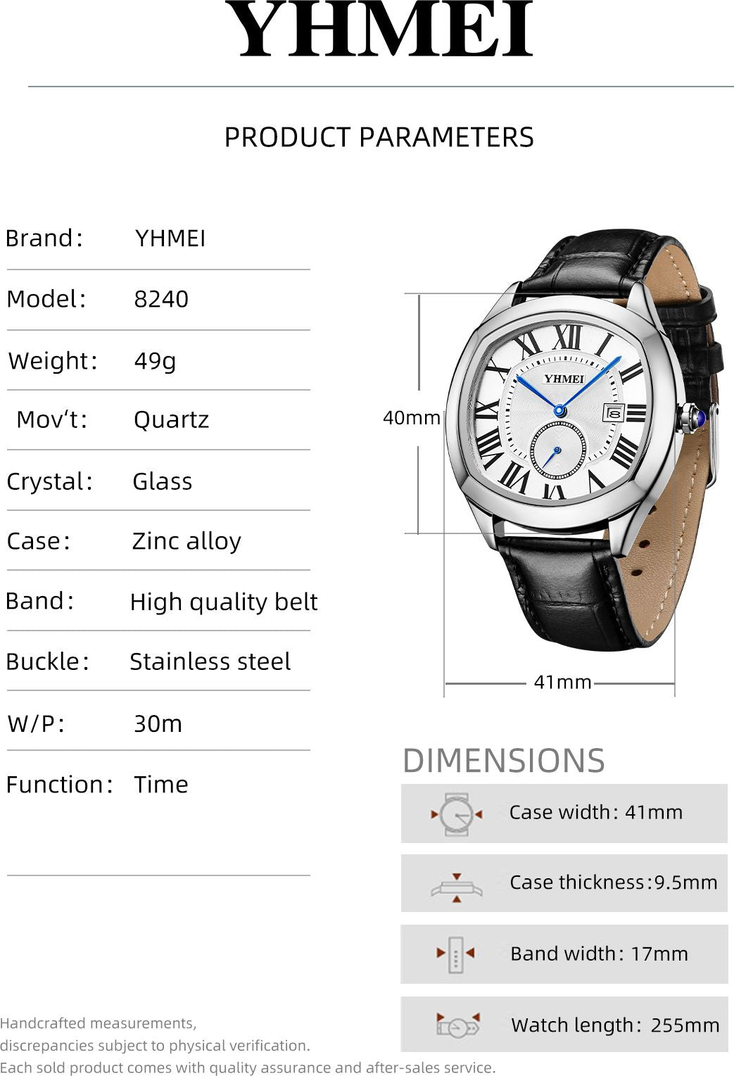 YHMEI Round Chronograph Date 3ATM Waterproof Business Sports Leather Strap Analog Watch - For Women