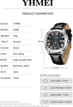 YHMEI Round Chronograph Date 3ATM Waterproof Business Sports Leather Strap Analog Watch - For Women