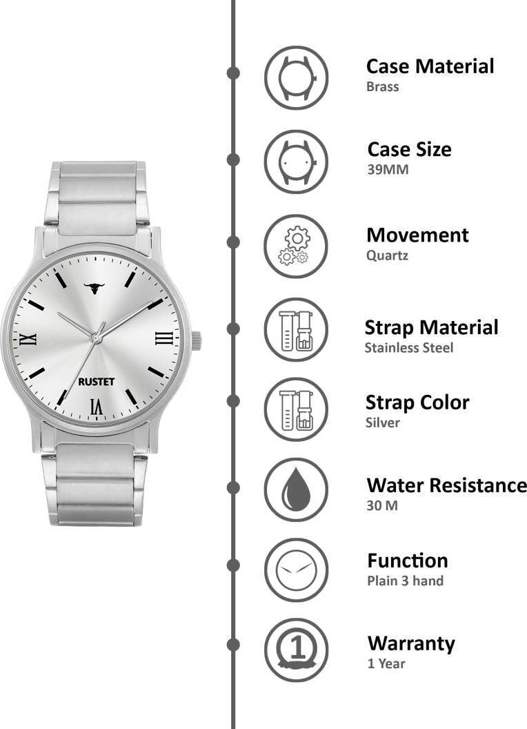 RUSTET AS000010B Stainless Steel Chain Water Resistant Analog Watch - For Men