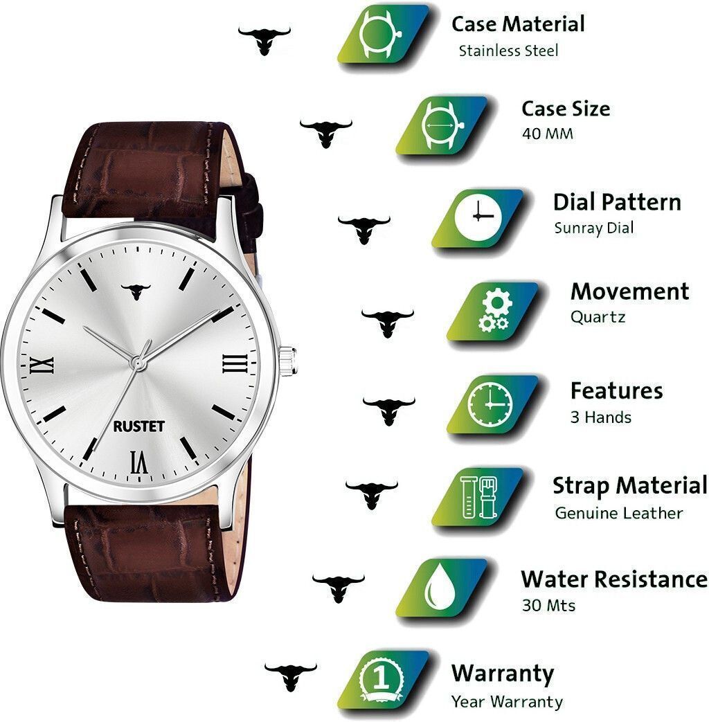 RUSTET AS000010B Stainless Steel Chain Water Resistant Analog Watch - For Men