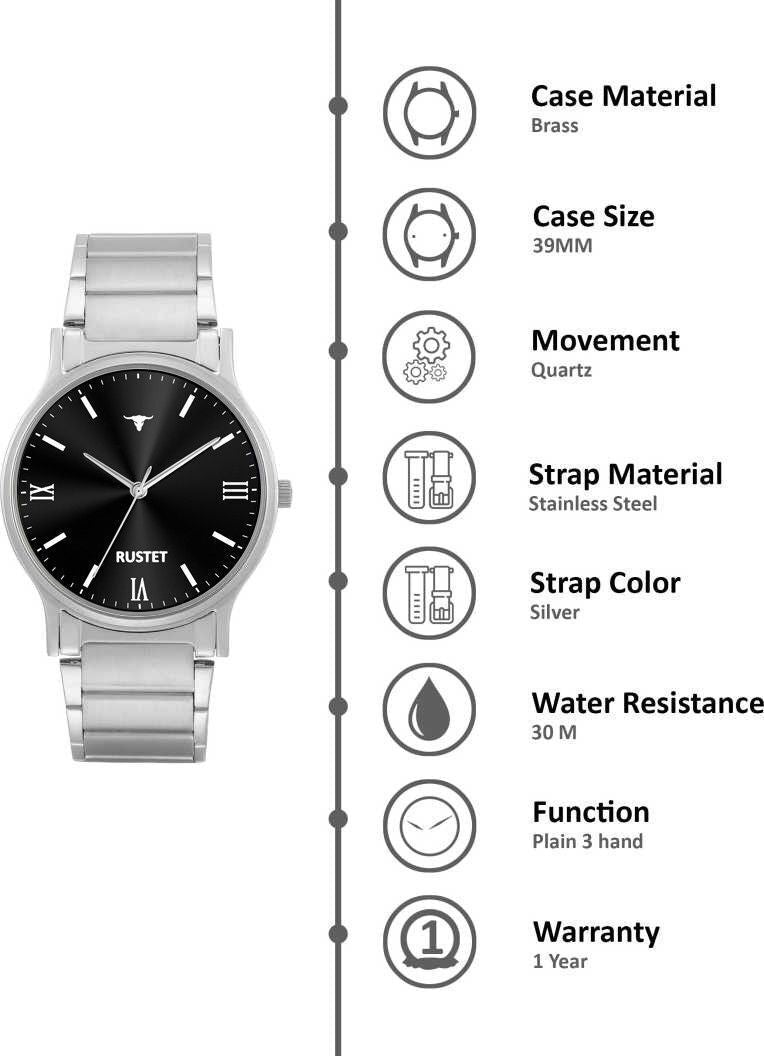 RUSTET AS000010B Stainless Steel Chain Water Resistant Analog Watch - For Men
