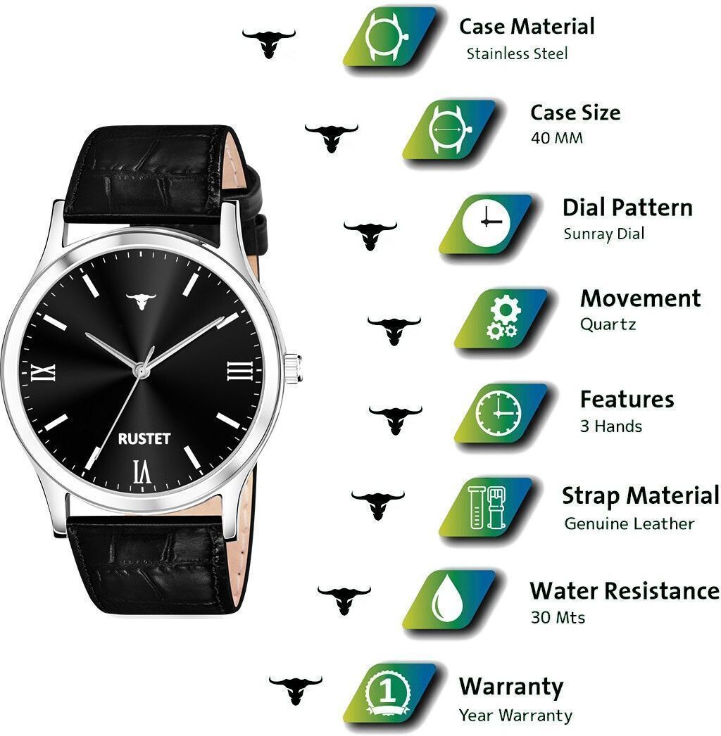 RUSTET AS000010B Stainless Steel Chain Water Resistant Analog Watch - For Men