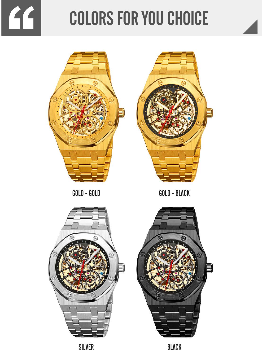 YHMEI Automatic 3ATM Waterproof Buisness Sport Stainless Steel Strap Analog Watch - For Men
