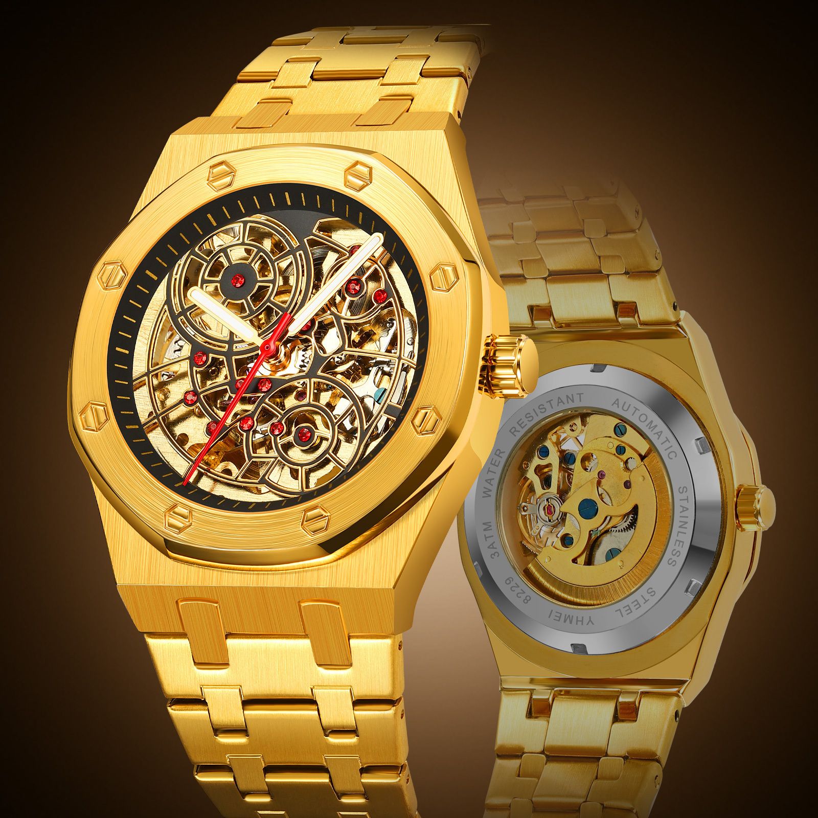 YHMEI Automatic 3ATM Waterproof Buisness Sport Stainless Steel Strap Analog Watch - For Men