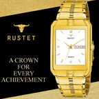 RUSTET IGP-BLK Waterproof Gold Square Dial Day and Date Boy's & Men's Analog Watch - For Men