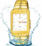 RUSTET IGP-BLK Waterproof Gold Square Dial Day and Date Boy's & Men's Analog Watch - For Men