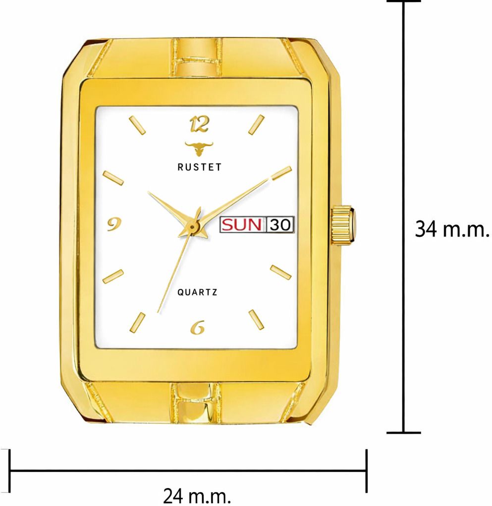 RUSTET IGP-BLK Waterproof Gold Square Dial Day and Date Boy's & Men's Analog Watch - For Men