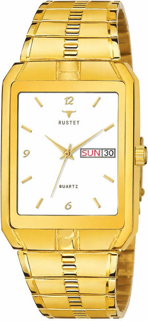 RUSTET IGP-BLK Waterproof Gold Square Dial Day and Date Boy's & Men's Analog Watch - For Men