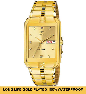 RUSTET IGP-DIAMOND-GOLD Waterproof Gold Square Dial Day and Date Boy's & Men's Analog Watch - For Men
