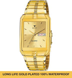 RUSTET IGP-GOLD Waterproof Gold Square Dial Day and Date Boy's & Men's Analog Watch - For Men