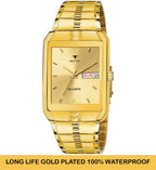 RUSTET IGP-GOLD Waterproof Gold Square Dial Day and Date Boy's & Men's Analog Watch - For Men