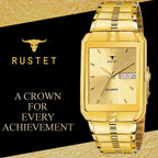 RUSTET IGP-GOLD Waterproof Gold Square Dial Day and Date Boy's & Men's Analog Watch - For Men