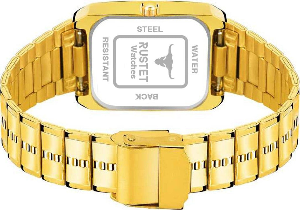 RUSTET IGP-DIAMOND-GOLD Waterproof Gold Square Dial Day and Date Boy's & Men's Analog Watch - For Men
