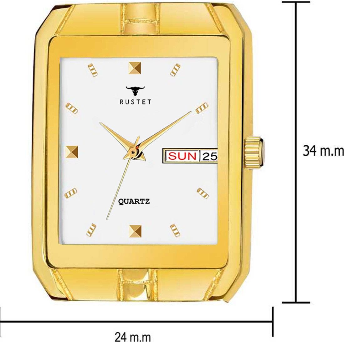 RUSTET IGP-HM-GOLD Waterproof Gold Square Dial Day and Date Boy's & Men's Analog Watch - For Men