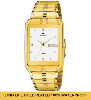 RUSTET IGP-HM-GOLD Waterproof Gold Square Dial Day and Date Boy's & Men's Analog Watch - For Men