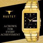 RUSTET IGP-HM-GOLD Waterproof Gold Square Dial Day and Date Boy's & Men's Analog Watch - For Men