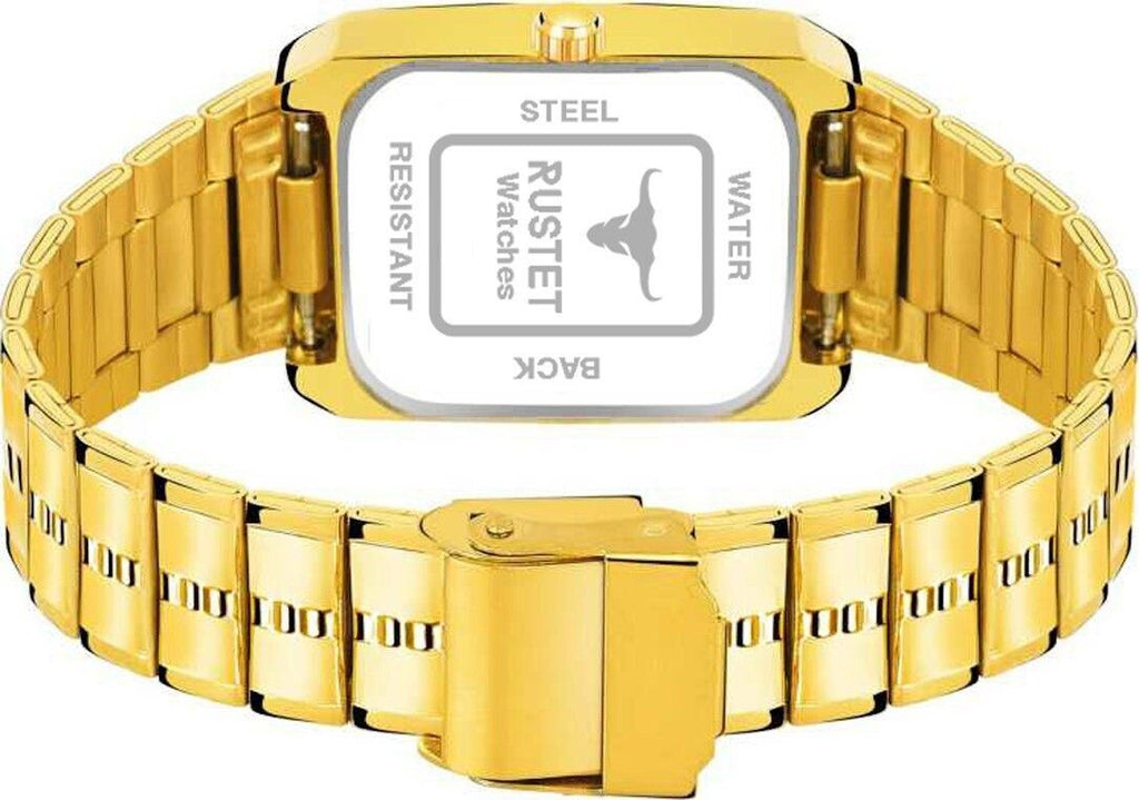 RUSTET IGP-HM-GOLD Waterproof Gold Square Dial Day and Date Boy's & Men's Analog Watch - For Men
