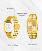 RUSTET IGP-HM-GOLD Waterproof Gold Square Dial Day and Date Boy's & Men's Analog Watch - For Men